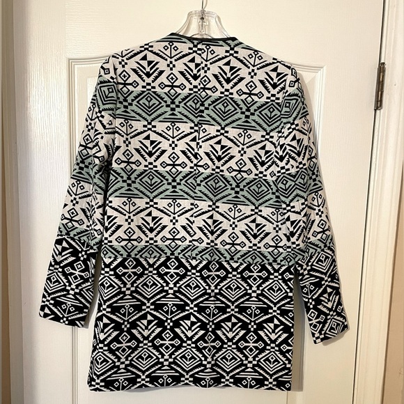 Love 21 Blazer Jacket Black Green Geometric Open Lined Collarless Work Size XS - Picture 4 of 11